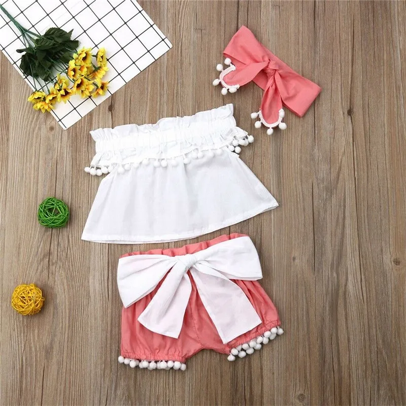Комплект одежды из 3 предметов для маленьких девочек летняя модная футболка с