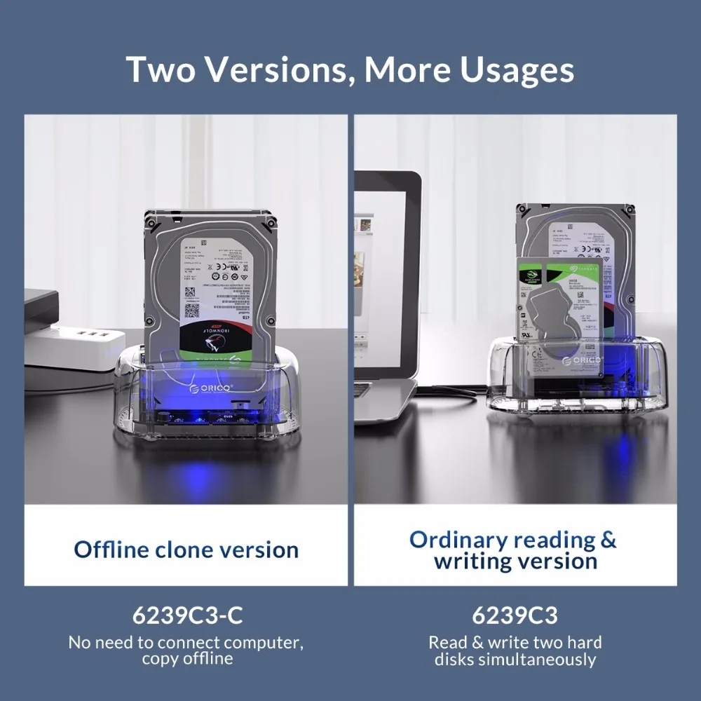 ORICO Dual Bay 2 порта USB3.1 type-C HDD чехол внешний 2,5 3,5 PC жесткий диск Док-станция с автономным клоном HDD корпус