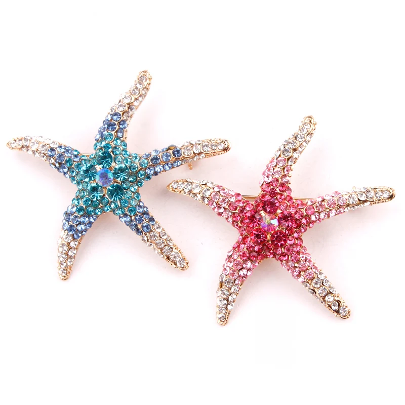 Красные и синие кристаллы стразы Морская звезда модная брошь булавки для