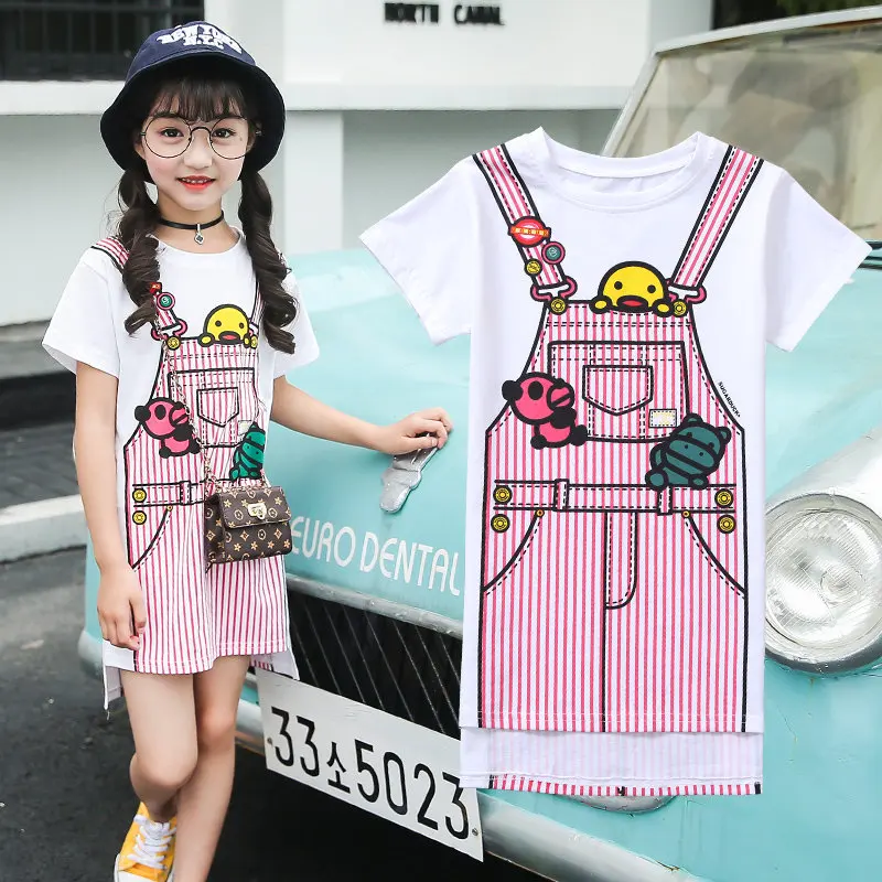 2022 New Fashion Casual Summer Girls T Shirt Dress Cute Kids Cartoon Dresses For Girl Children's Teenage Clothing Students | Детская