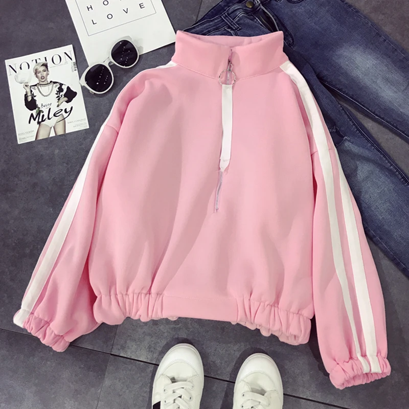 Surmiitro 2018 Loose Autumn Winter Sweatshirt Female Bts Kpop Zipper Hoodies Women Turtleneck Long Sleeve Pullover Sweat Femme | Женская