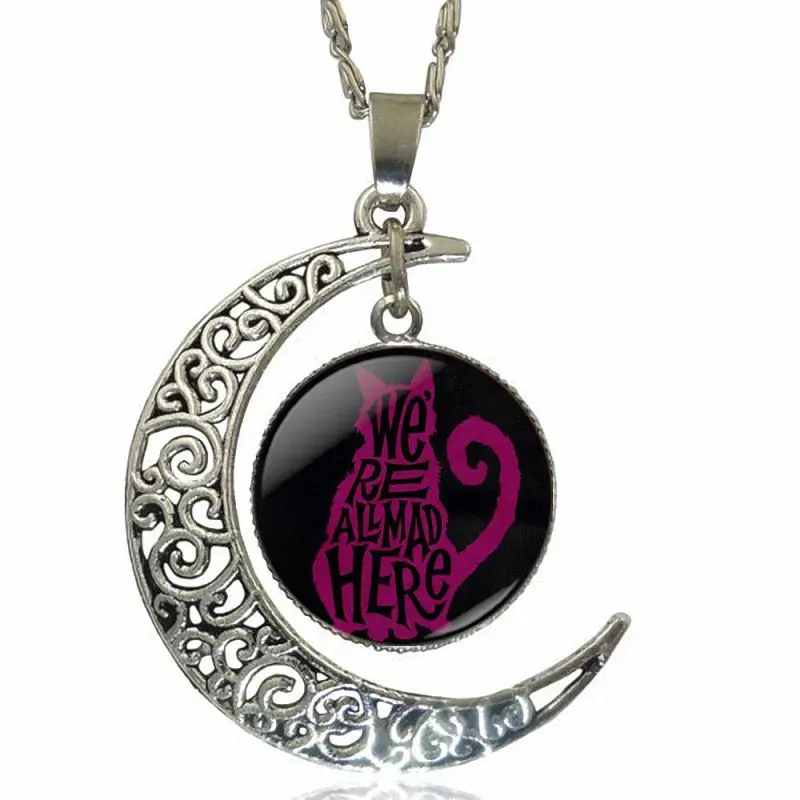 Женское ожерелье с подвеской в виде полумесяца Чеширским котом | Украшения и