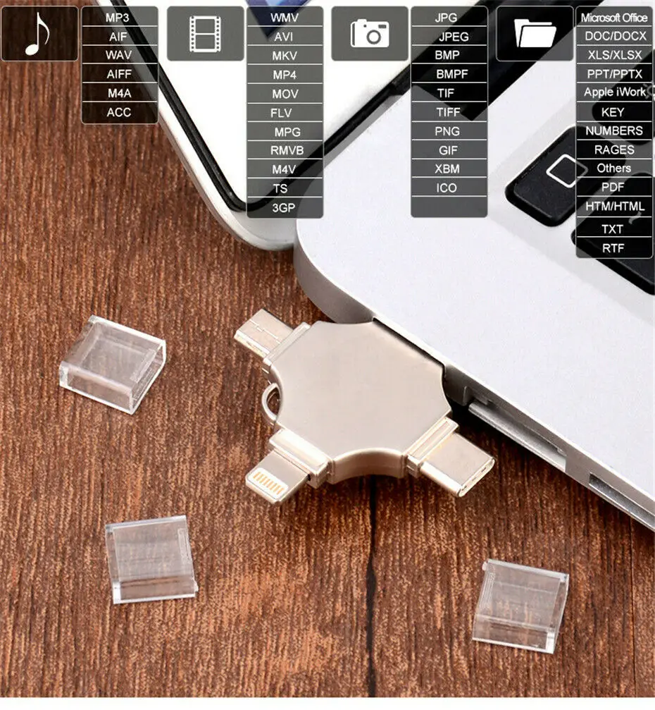 Флэш-накопитель 4 в 1 для iPhone 64 Гб OTG USB флэш-накопитель /Type C устройство Micro Usb 128 ГБ 256