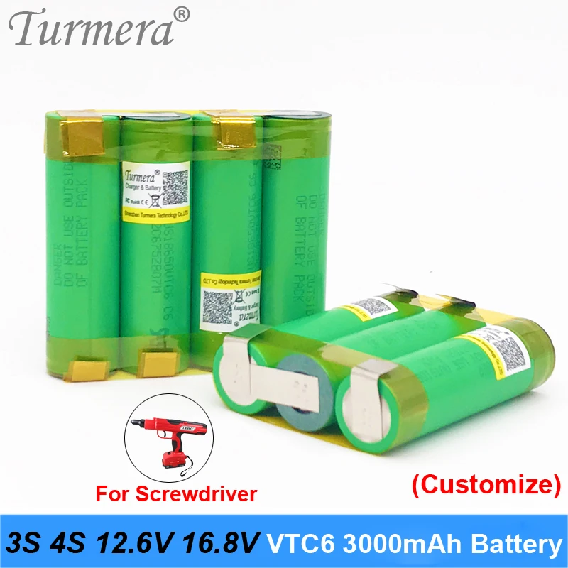 Аккумулятор Turmera vtc6 3000mah 3s 12 6 v 4s 16 8 батарея для отвертки батареи с сваркой полоски