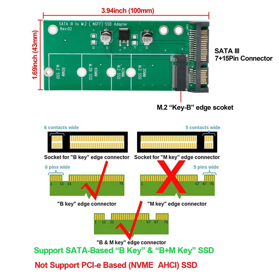 Адаптер M.2 на 22 Pin SATA 3 0 карта NGFF SSD конвертер с поддержкой ключа B/Key B + M
