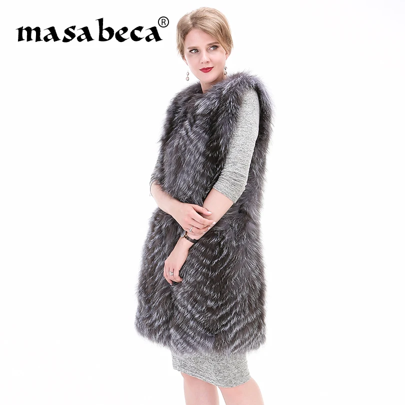 100% натуральный мех лисы Жилет Куртка Женская Длинная зимняя верхняя одежда без
