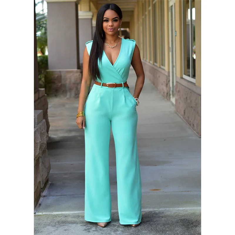 Мода 2016 г. Макси без рукавов Комбинезоны для девочек Для женщин Belted Wide Leg Jumpsuit 15