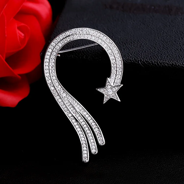 Trendy Micro Paved Cubic Zirconia Meteor slipped Comet Brooch Pin Jewelry Women Accessories | Украшения и аксессуары