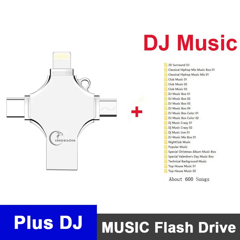 4in1 Plus DJ USB флеш-накопитель Ingelon объемом 256 ГБ, флеш-накопитель объемом 128 ГБ, фотостудия, OTG, Cle, USB, Прямая поставка, сделай сам, пользовательский музыкальный диск на ключ, 256 ГБ, для USB iphone - Цвет: 4in1 Plus DJ