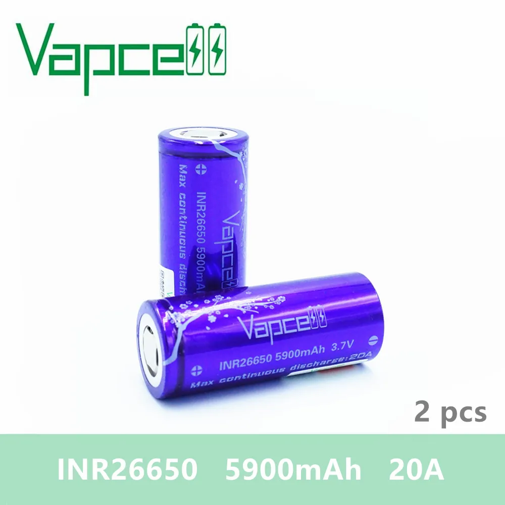 Бесплатная доставка 2 шт VAPCELL INR26650 5900mAh 26650 батарея 20A Высокая мощность большая