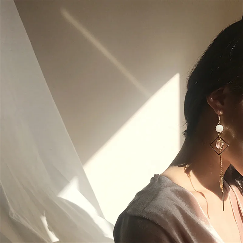 XUANRAN Elegant pink color long tassel dangle earring shell crystal beads Geometric drop for women charm accessories | Украшения и