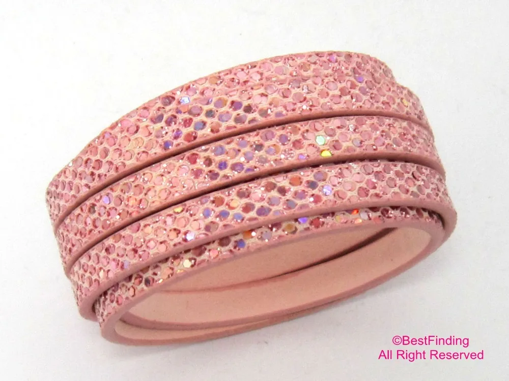

5mm leather cord Pink glitter 5xmm flat leather