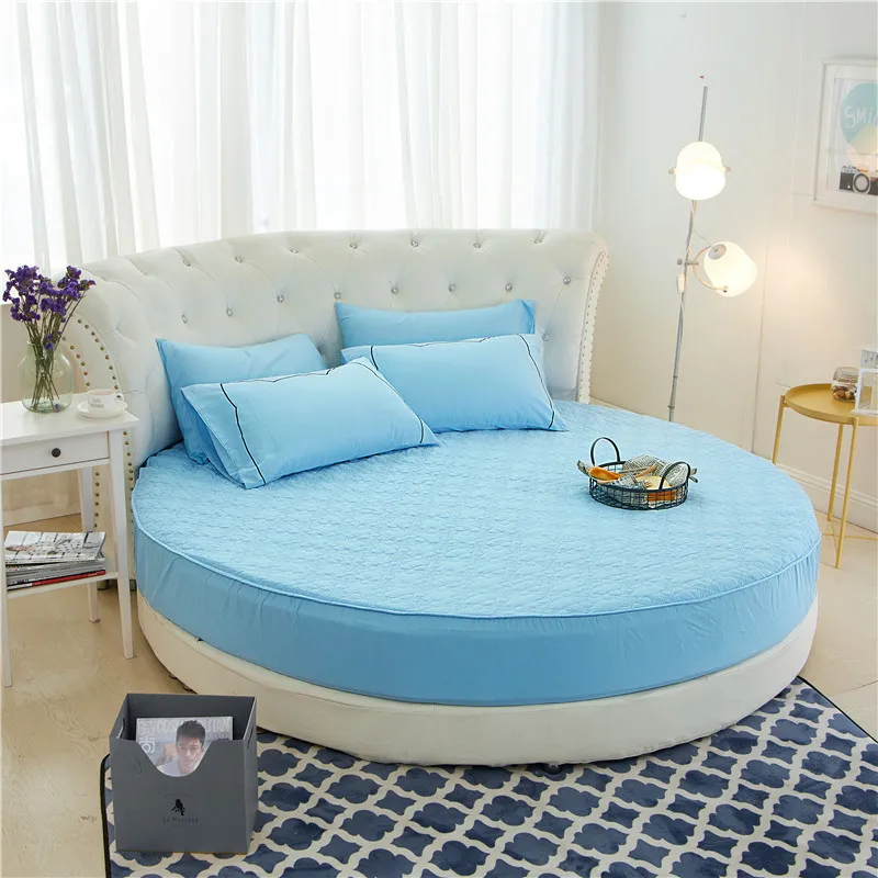 Sky blue Круглый стеганый матрас протектор хлопок простыня романтическая круглая простыня тема отель свадебные постельные принадлежности - Цвет: Sky blue