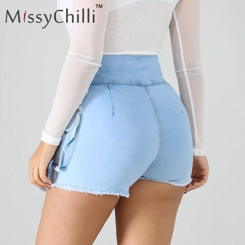 Женские синие джинсовые шорты MissyChilli летние повседневные с высокой талией