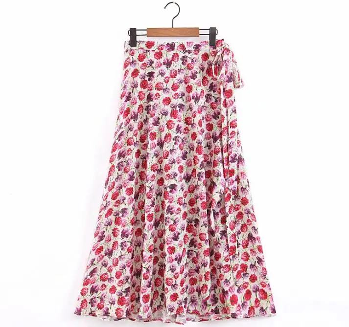 2019 Летняя женская винная юбка в горошек красного цвета с оборками длинная