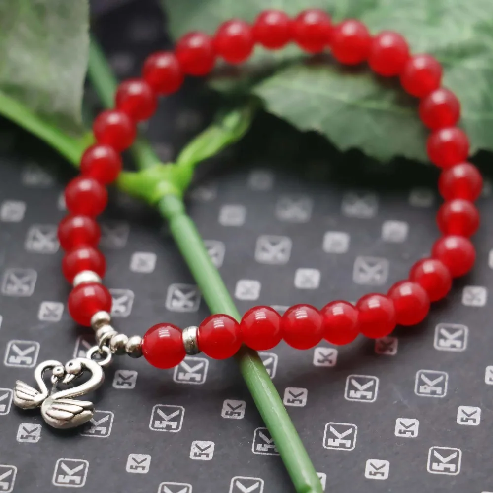 Натуральный камень 6 мм классические популярные красные бусы Халцедон Браслет