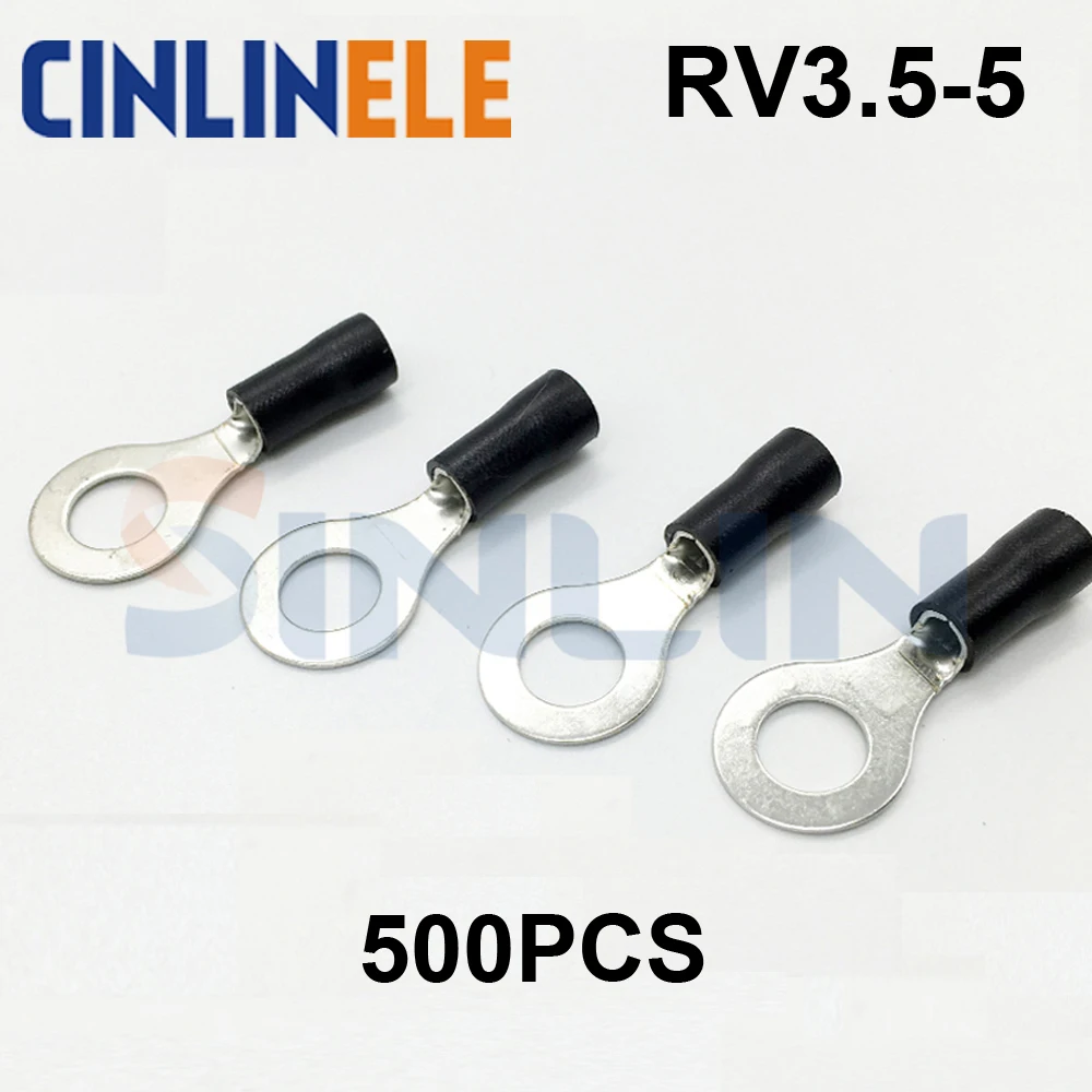500 шт. обжимные клеммы RV3.5 5 12 10AWG 2 63 4 6 мм ^ черный кольцевой терминал латунь RV3