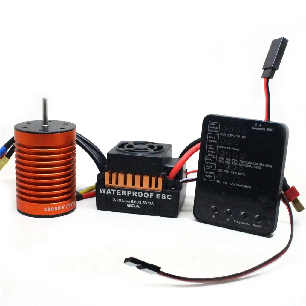 Бесщеточный двигатель 60A ESC 13T 3000KV с комбо набором карт программирования для 1/10 RC