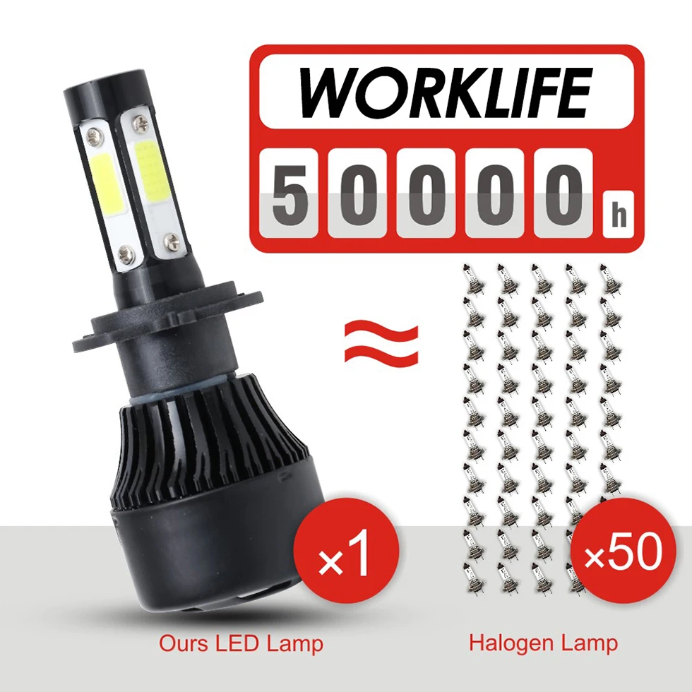 X7 4 стороны COB 100W 10000LM Автомобильный светодиодный фары для H4 H7 H11 H13 9004 9005 9006 5202 чипы авто светодиодный лампы 12v 6500 к налобный фонарь красный