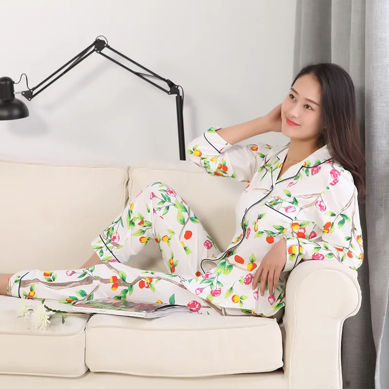 Новая весенняя Повседневная Пижама из 100% хлопка с длинным рукавом для женщин