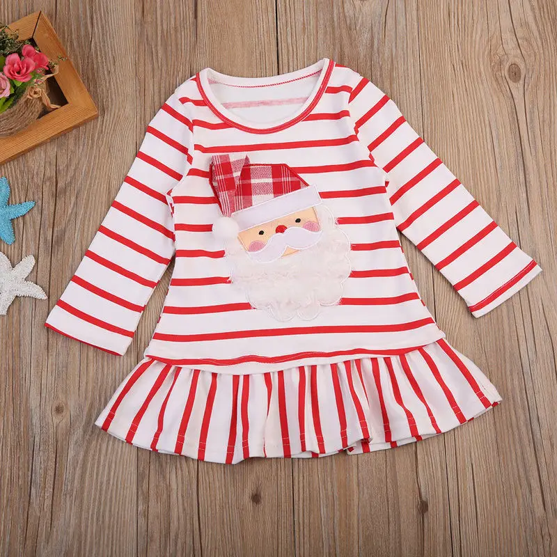 Baby Girl Long Sleeve Christmas Santa Claus Dress Striped 1-6Y | Детская одежда и обувь