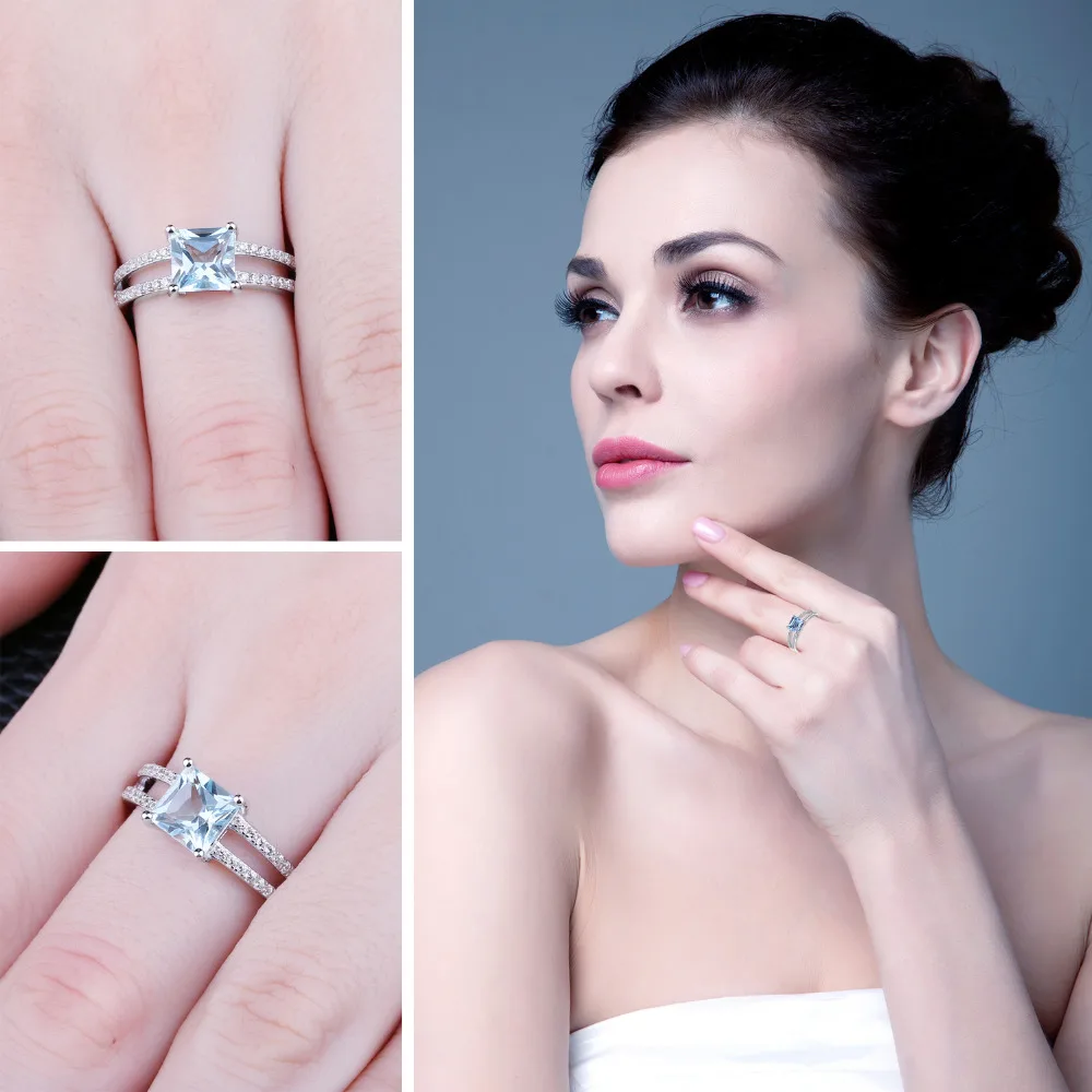 JewelryPalace 1.4ct Принцесса Cut Голубой Топаз Обручальное Юбилейные Кольца Для Женщин