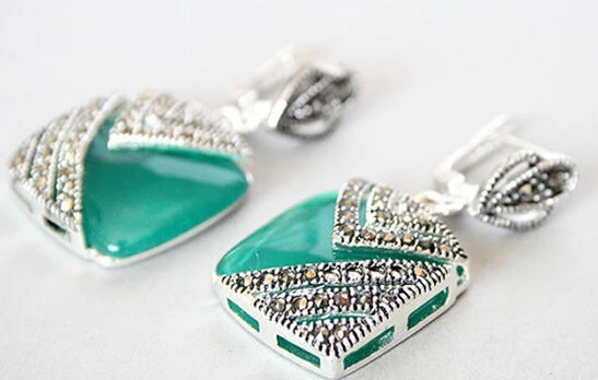 Серьги ZCD из натурального зеленого опала 320 + +|marcasite earrings|opal catearrings earring |