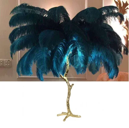 Blue feathers Скандинавский медный пластик Золотая настольная лампа страусиное перо прикроватная лампа высокого качества ручной работы Тиффани лампы Американский ретро кровать лампа - Цвет корпуса: Blue feathers