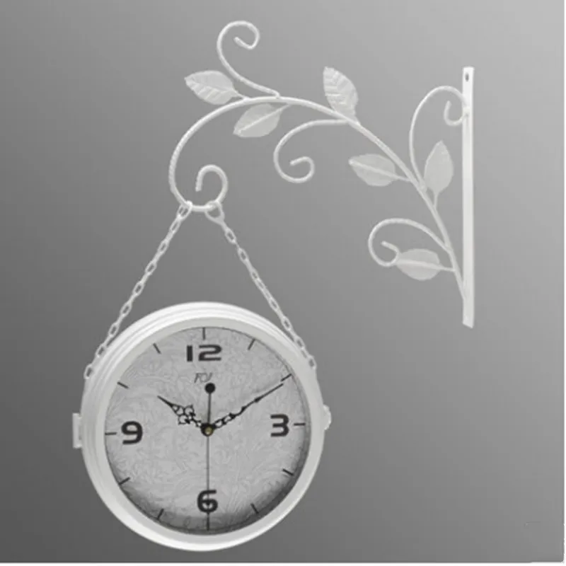 Железные простые пасторальные настенные часы с двойным планшетом тихие