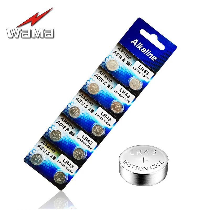 

40pcs/pack Wama AG12 LR43 Coin Battery 386A SR43 186 LR1142 1.55V Electronics Alkaline Button Cell Batteries for Watches Toys