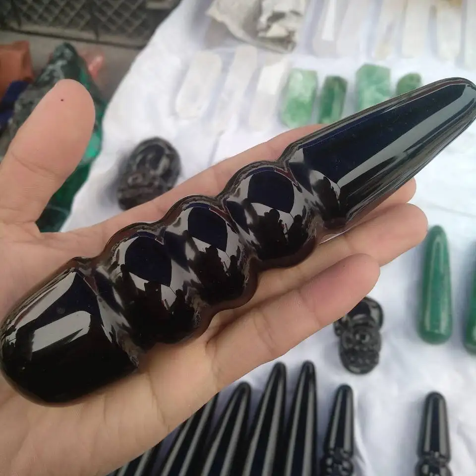 Рейки палка черный обсидиан 7 &quotМассажная полированная метафизическая лечебная