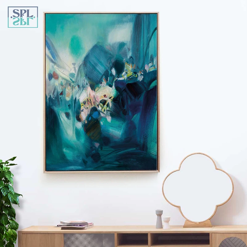 

SPLSPL Unframed Abstract Painting Canvas Art Green Luxury Posters and Prints Stereoscopic Line Nordic Decoration Home Picture