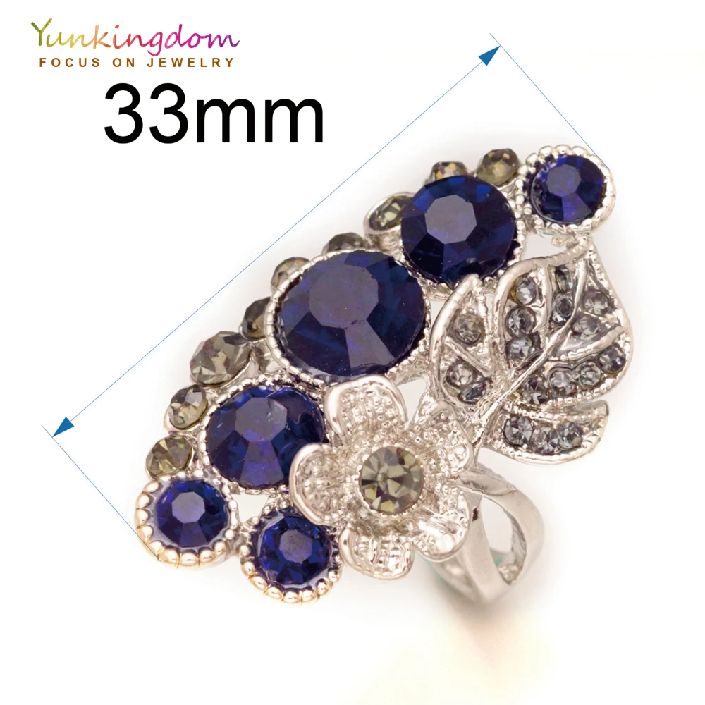 Yunkingdom элегантные винтажные этнические большие кольца для женщин Стразы с синим