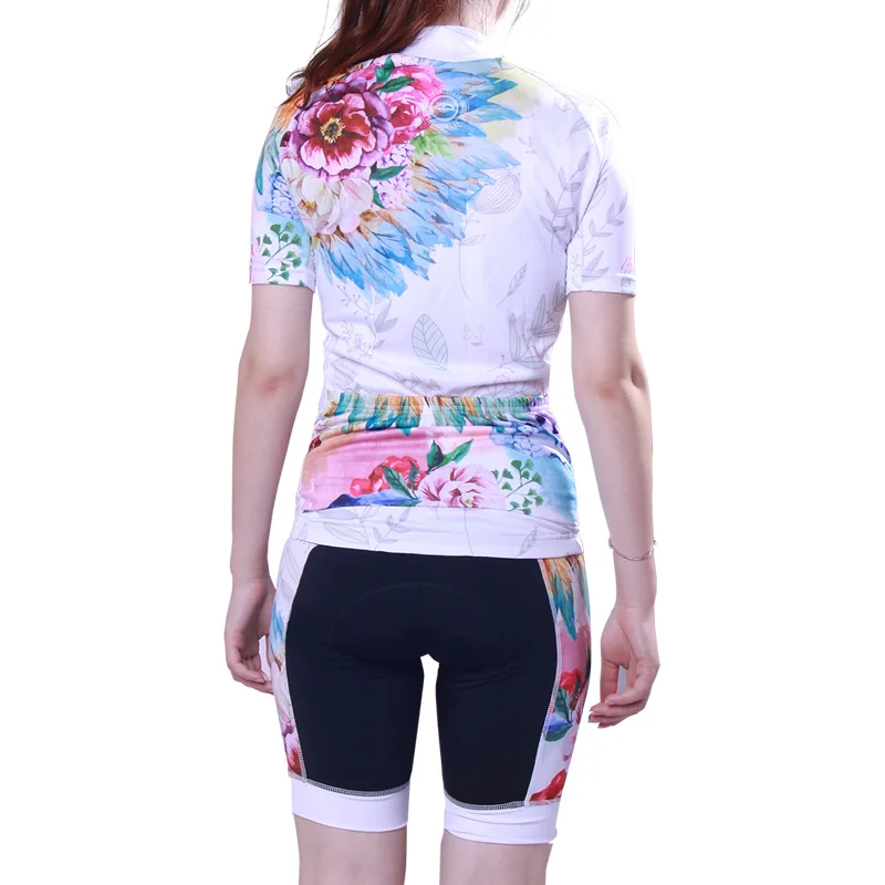 Цветы Велоспорт Джерси Женский комплект одежды дышащий велосипед майки для