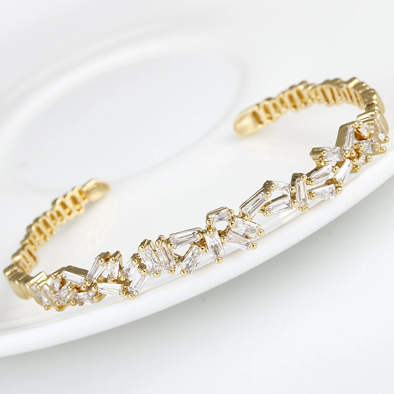Luxury AAA+ Zircon Bangles Rose Gold Color Bangle Best Feiend Gift Bracelets For Women Baguette &amp AB118 | Украшения и