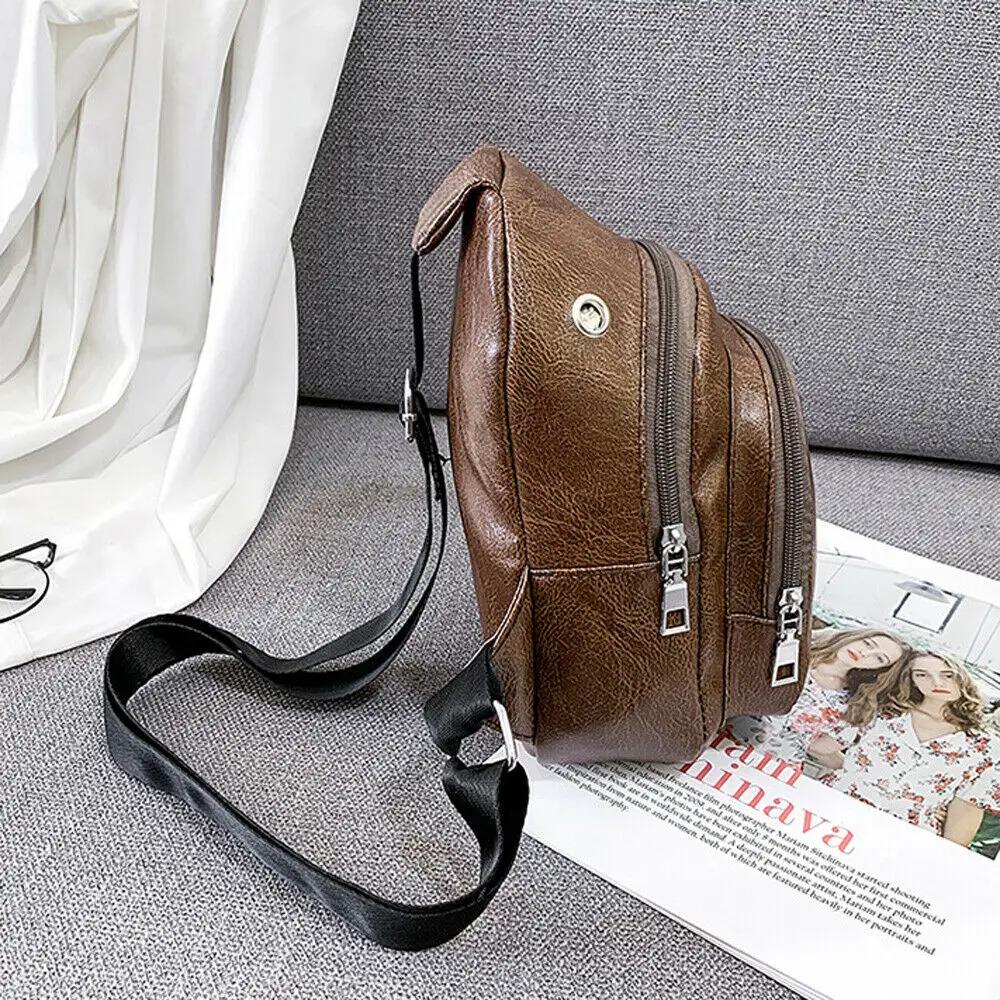 Classic suspenders men's chest bag outdoor leisure pochete travel PU leather canta shoulder | Багаж и сумки