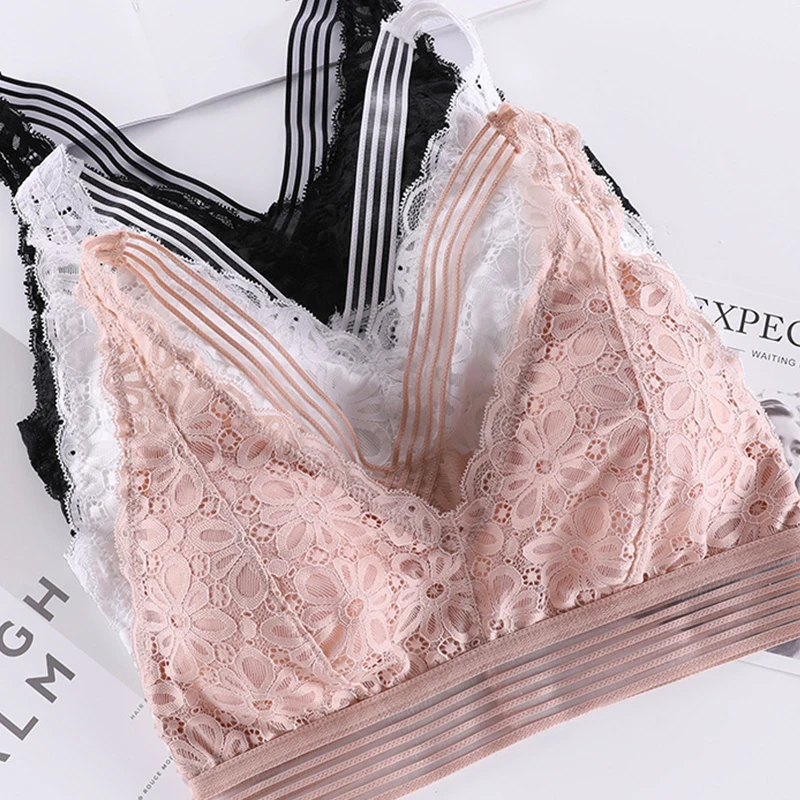 Сексуальный бюстгальтер без косточек кружевной с мягкими чашечками женский