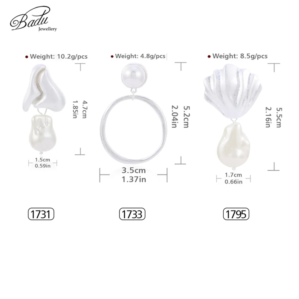 

Badu Big Vintage Metal Earring Simulated Pearl Stud Earrings for Women Statement Party Jewelry korean Style Wholesale
