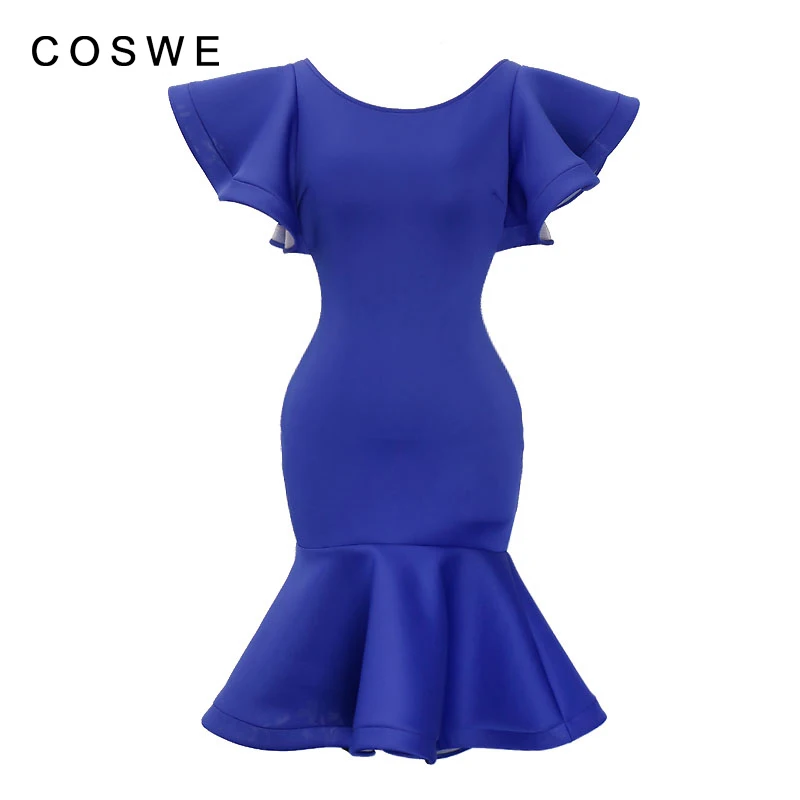 COSWE элегантные дамы ночь праздничная одежда рыбий хвост платье синий с рукавом