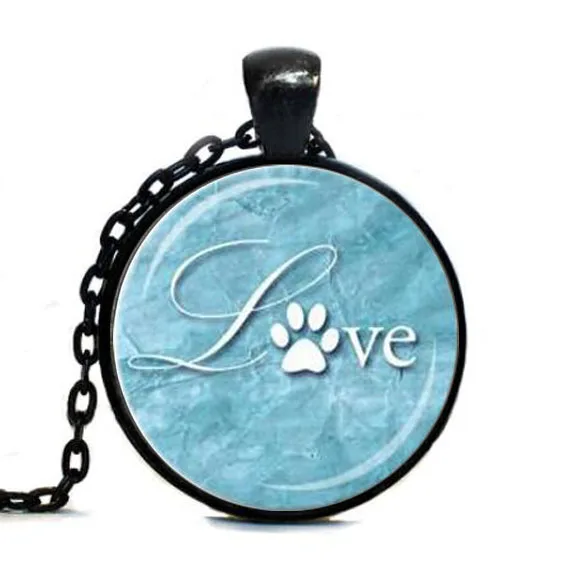 Стимпанк LOVE кулон с печатью лапы Love Animals ожерелье подвеской в виде синего и белого