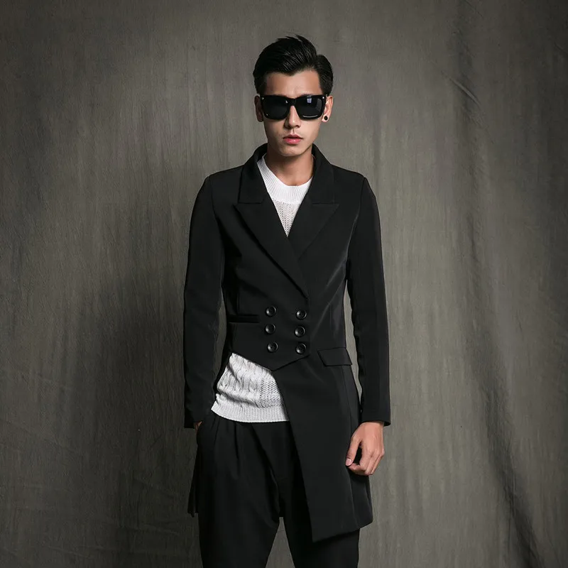 S ~ 5XL индивидуальные мужские новые модные стилист оборки нерегулярные двубортный