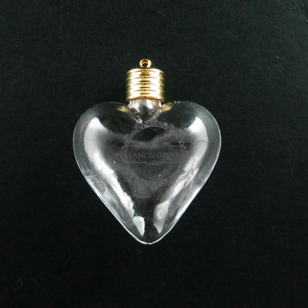 30x35 мм в форме сердца стеклянный флакон кулон шар Шарм с золотой цветной петлей