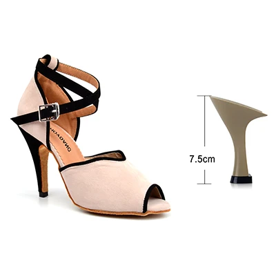 Beige 7.5cm SHOYDANC Для женщин Туфли для латинских танцев; цвет черный, бежевый; вельветовые бальные туфли-сандалии для танцев сальса танго вечерние танцевальные туфли, каблук 6-10 см - Цвет: Beige 7.5cm