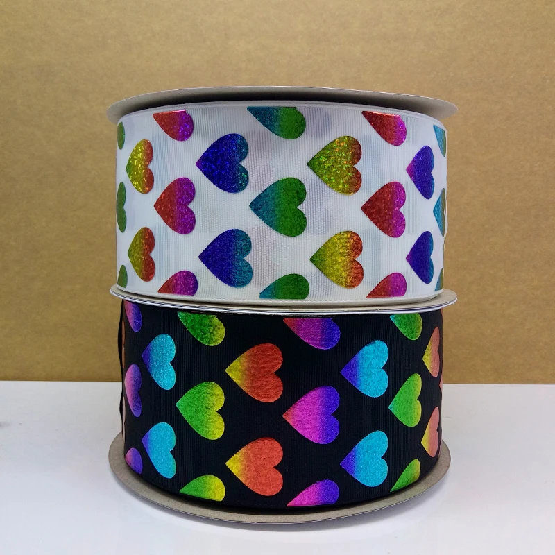 Бесплатная доставка 50 ярдов 3 дюймовая Радужная цветная лента в форме сердца