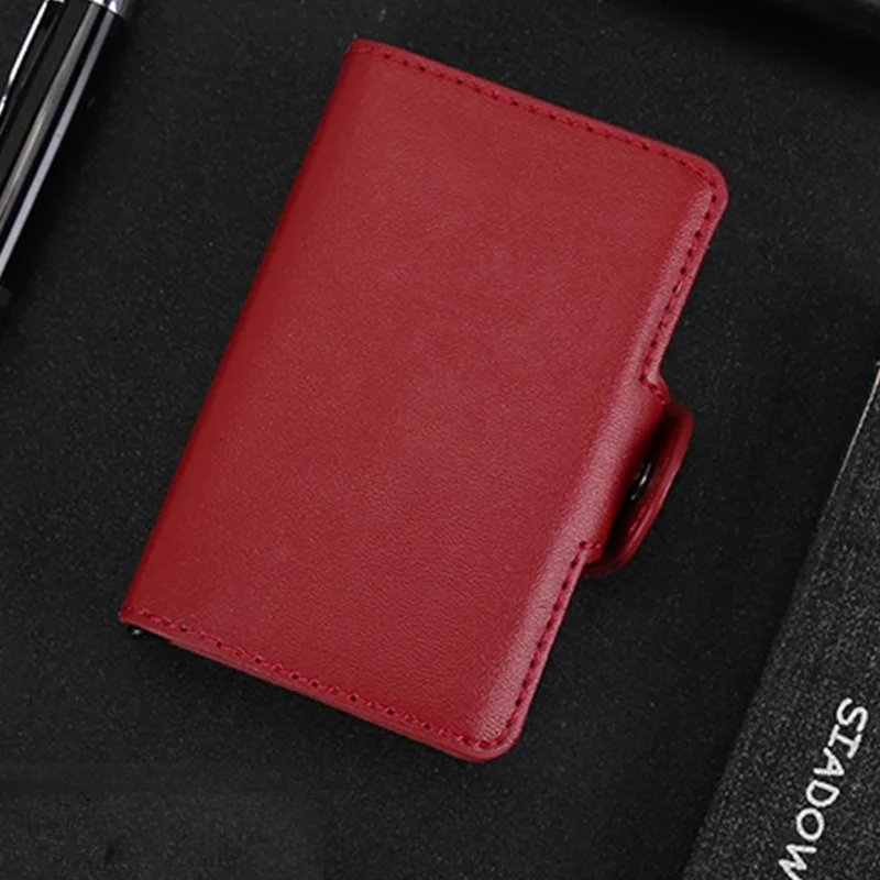 red crystal material Высококачественный RFID Blocking Новое поступление металла кредитной держатель для Карт Двойная алюминиевая ремка для телефона кошелек автоматические всплывающие футляр для удостоверения личности - Цвет: red crystal material