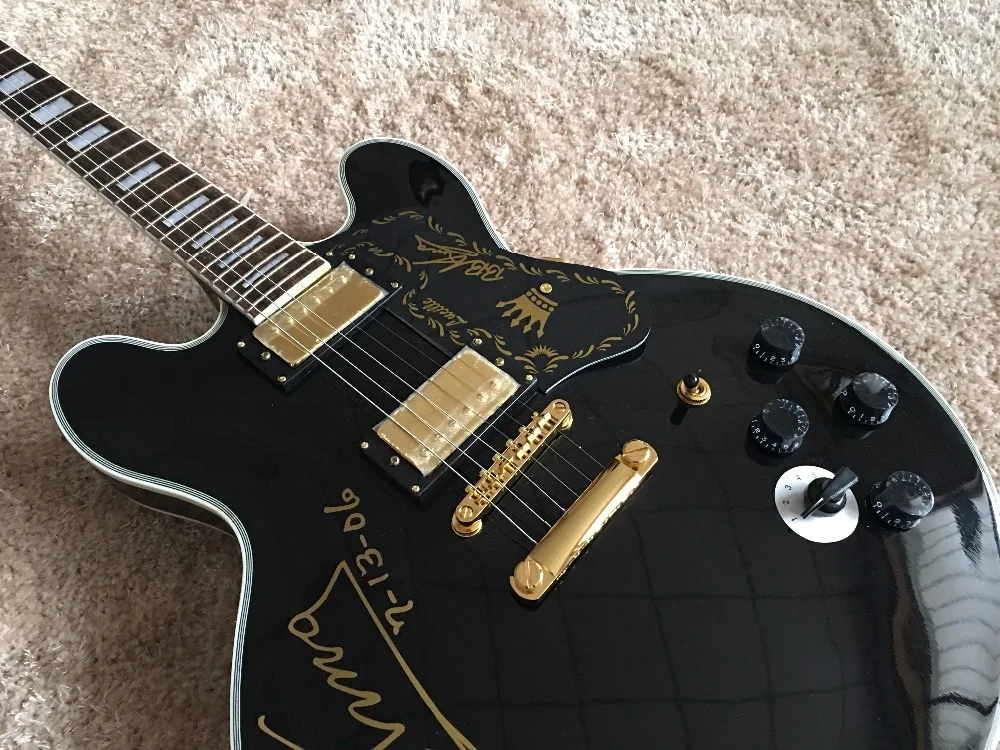 Джаз hollowbody Гитары глянцевый черный цвет BBKING сигнатур полу полые гитары золотые