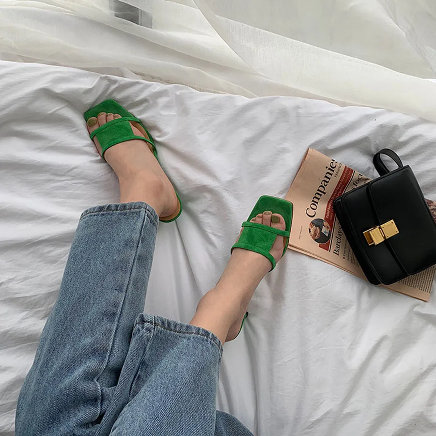 Prova Perfetto/зеленые замшевые кожаные шлепанцы женская летняя Уличная обувь модные