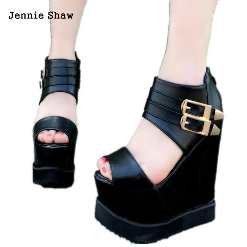 Сандалии-гладиаторы на танкетке 15 см босоножки высоком каблуке с открытым носком