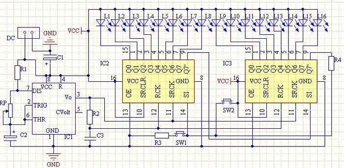 DIY Kit электронный NE555+ 74HC595 16 бит 16 канальный светильник плавные огни Светодиодный модуль комплект ходовой светильник сварочная доска