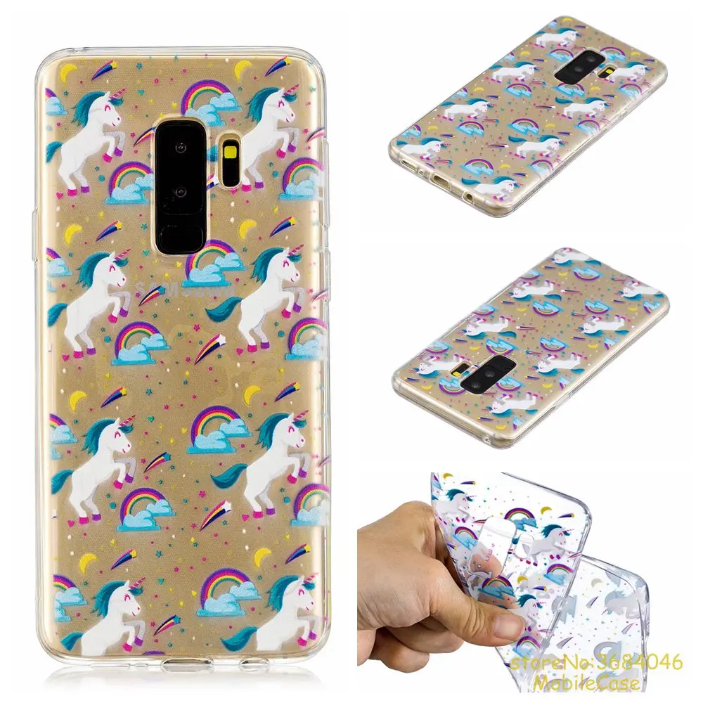 Мягкий чехол для samsung S9 плюс + S9plus телефона кактус Кот арбуз Единорог роспись para caso